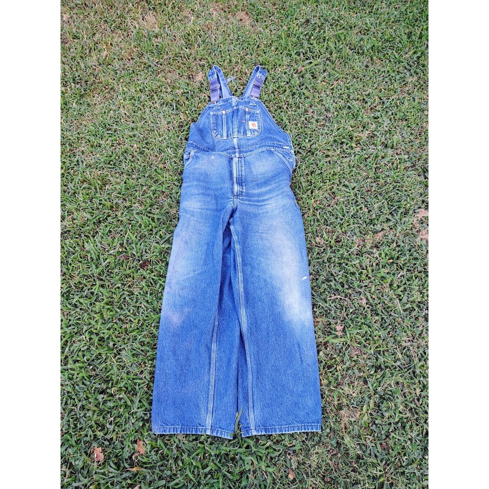 Carhartt Overalls Mens 42x30‎ Blue Denim Loose Fit Bib Workwear Baggy Vintage
